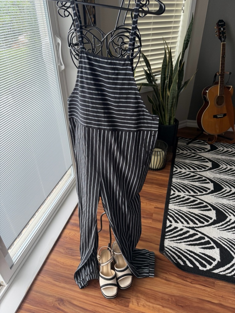 Roolee Black & White Striped Linen-Blend Jumpsuit